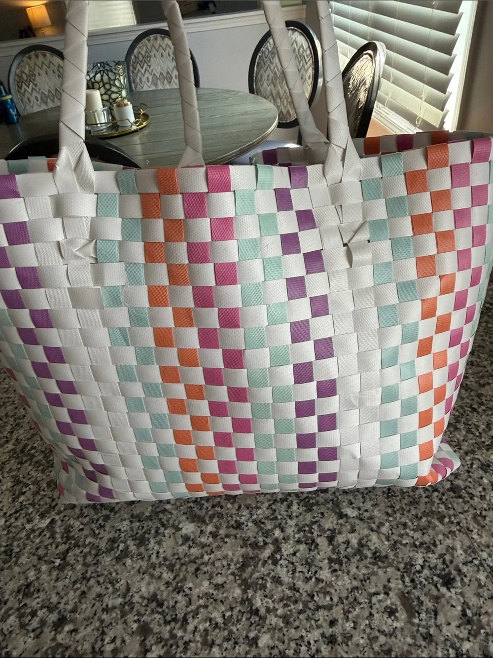 kate spade White Multicolor Woven Check Tote